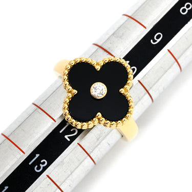 ヴァンクリーフアーペル Van Cleef & Arpels ヴィンテージ アルハンブラ VCARA41000 ブラックXイエローゴールド K18YG ダイヤモンド オニキス #51(JP11) リング 指輪 1Pダイヤ オニキス 11号