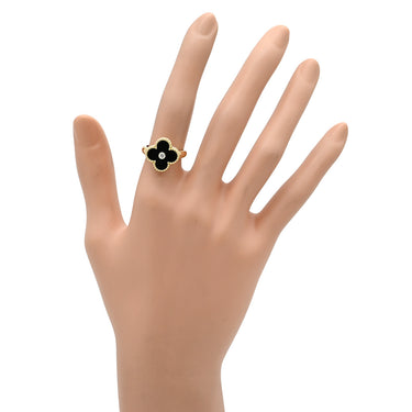 ヴァンクリーフアーペル Van Cleef & Arpels ヴィンテージ アルハンブラ VCARA41000 ブラックXイエローゴールド K18YG ダイヤモンド オニキス #51(JP11) リング 指輪 1Pダイヤ オニキス 11号