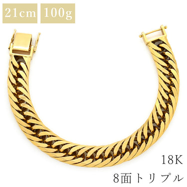 喜平 KIHEI K18 18金 21.5cm 100.6g 8面トリプル イエローゴールド K18YG ブレスレット 特大 造幣局検定マーク ショッピングローン対応していません