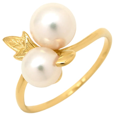 ミキモト MIKIMOTO パール デザインリング ホワイト×イエローゴールド K18YG パール リング 指輪 MIKIMOTO 18K 750 YG 真珠 2粒 2石 6.5号