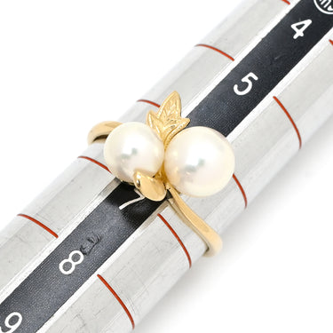 ミキモト MIKIMOTO パール デザインリング ホワイト×イエローゴールド K18YG パール リング 指輪 MIKIMOTO 18K 750 YG 真珠 2粒 2石 6.5号