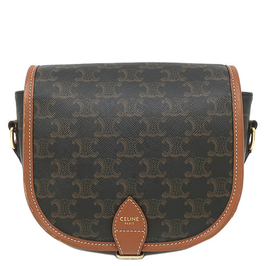 セリーヌ CELINE フォルコ ミディアム 191502BZJ タン レザー トリオンフキャンバス ショルダーバッグ ゴールド金具 茶 トリオンフ