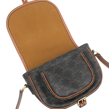 セリーヌ CELINE フォルコ ミディアム 191502BZJ タン レザー トリオンフキャンバス ショルダーバッグ ゴールド金具 茶 トリオンフ
