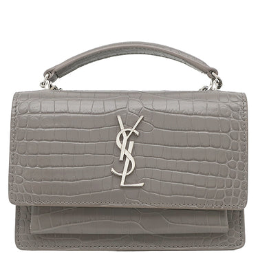 サンローラン SAINT LAURENT サンセット チェーンウォレット 452157 グレー レザー チェーンウォレット シルバー金具 クロコ型押し 斜め掛け チェーンバッグ