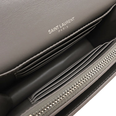 サンローラン SAINT LAURENT サンセット チェーンウォレット 452157 グレー レザー チェーンウォレット シルバー金具 クロコ型押し 斜め掛け チェーンバッグ