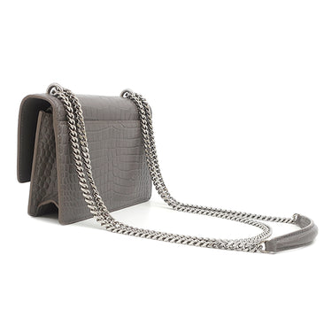 サンローラン SAINT LAURENT サンセット チェーンウォレット 452157 グレー レザー チェーンウォレット シルバー金具 クロコ型押し 斜め掛け チェーンバッグ