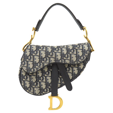 クリスチャン・ディオール Christian Dior トロッター サドルバッグ スモール ネイビー キャンバス オブリークジャカード ハンドバッグ ヴィンテージ金具 紺 総柄
