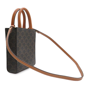 セリーヌ CELINE ミニ バーティカル カバ 194372BZK タン レザー トリオンフキャンバス 2WAYバッグ ゴールド金具 茶 ショルダー ロゴ トリオンフ