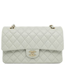 シャネル CHANEL マトラッセ Wフラップ チェーンショルダー ライトグレー ラムスキン ショルダーバッグ シャンパンゴールド金具 ブルーグレー ココマーク