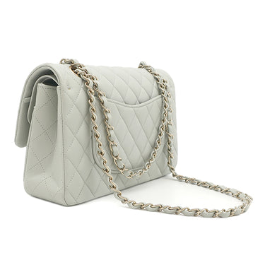 シャネル CHANEL マトラッセ Wフラップ チェーンショルダー ライトグレー ラムスキン ショルダーバッグ シャンパンゴールド金具 ブルーグレー ココマーク