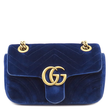 グッチ GUCCI GGマーモント スモール ショルダー 446744 ブルー ベロア ショルダーバッグ ヴィンテージ金具 青 ダブルG ハートモチーフ