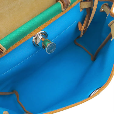 エルメス HERMES エールバッグジップPM 31 ルトゥルネ ミント×ナチュラル×ブルーアズテック トワルオフィシエ ヴァッシュハンター ショルダーバッグ シルバー金具 緑 茶 水色