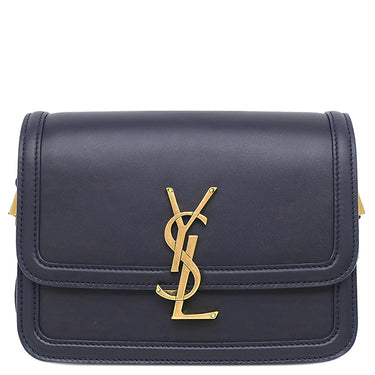 イヴ・サンローラン Yves Saint Laurent ソルフェリーノ 634306 ネイビー レザー ショルダーバッグ ゴールド金具 YSL ロゴプレート カサンドラロゴ