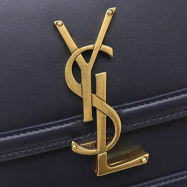 イヴ・サンローラン Yves Saint Laurent ソルフェリーノ 634306 ネイビー レザー ショルダーバッグ ゴールド金具 YSL ロゴプレート カサンドラロゴ