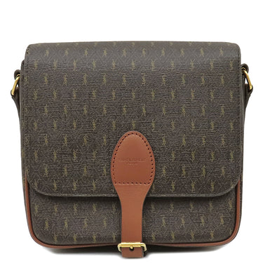 サンローラン SAINT LAURENT ル モノグラム ミディアム サッチェル 668582 チェスナット PVC レザー ショルダーバッグ ゴールド金具 茶 YSL ロゴ 総柄