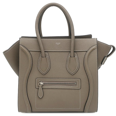セリーヌ CELINE ラゲージ マイクロショッパー 189793 スリ レザー ハンドバッグ シルバー金具 グレージュ
