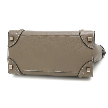 セリーヌ CELINE ラゲージ マイクロショッパー 189793 スリ レザー ハンドバッグ シルバー金具 グレージュ