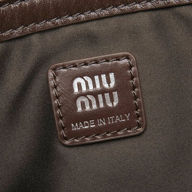 ミュウミュウ MIU MIU トップハンドルバッグ 5BA327 ダークブラウン レザー 2WAYバッグ シルバー金具 茶 ロゴ ハンドバッグ ショルダー リボン