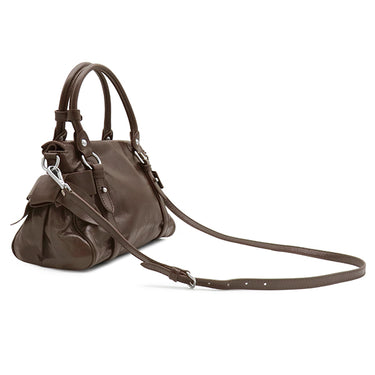 ミュウミュウ MIU MIU トップハンドルバッグ 5BA327 ダークブラウン レザー 2WAYバッグ シルバー金具 茶 ロゴ ハンドバッグ ショルダー リボン
