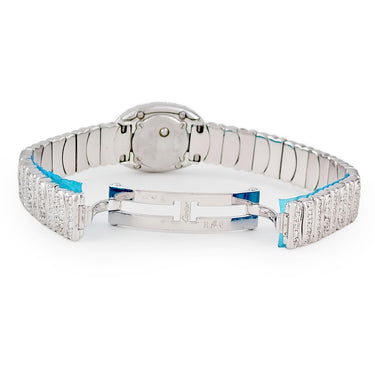 腕時計 カルティエ Cartier ミニベニュワール W15189L2 クオーツ レディース K18WG無垢 ダイヤ アイボリー ローマン オーバル 青針