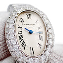 腕時計 カルティエ Cartier ミニベニュワール W15189L2 クオーツ レディース K18WG無垢 ダイヤ アイボリー ローマン オーバル 青針