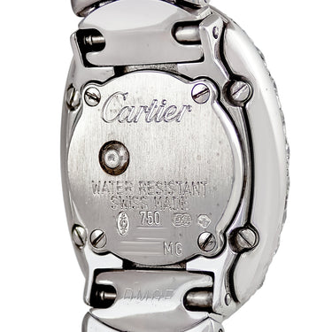 腕時計 カルティエ Cartier ミニベニュワール W15189L2 クオーツ レディース K18WG無垢 ダイヤ アイボリー ローマン オーバル 青針