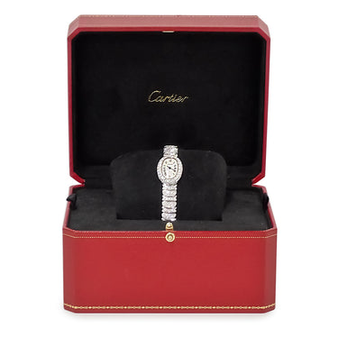 腕時計 カルティエ Cartier ミニベニュワール W15189L2 クオーツ レディース K18WG無垢 ダイヤ アイボリー ローマン オーバル 青針