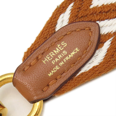 エルメス HERMES バンドリエール サングル ジグザグ ゴールド×ホワイト スイフト トワルコットン ショルダーストラップ シルバー金具 茶 白