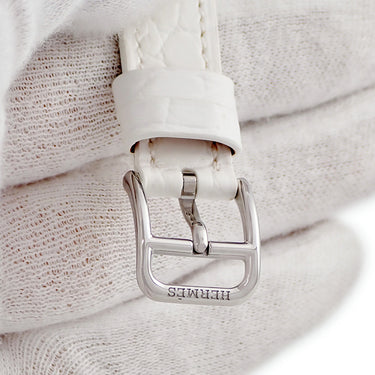 エルメス HERMES 純正 クロコバンド ホワイト クロコダイル ステンレススチール 腕時計パーツ 未使用 替え スペア 交換 ベルト 本革 14mm ホワイト 白 SS 尾錠 バネ棒