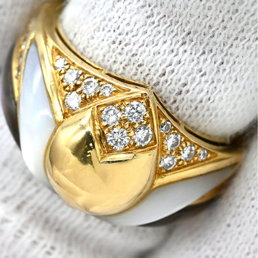 ブルガリ BVLGARI ナチュラリア ダイヤモンド ホワイト×ブラック×イエローゴールド K18YG ダイヤモンド 色石 リング 指輪 Au750 18K パヴェ 色石 白 黒 11号