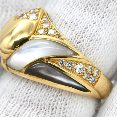 ブルガリ BVLGARI ナチュラリア ダイヤモンド ホワイト×ブラック×イエローゴールド K18YG ダイヤモンド 色石 リング 指輪 Au750 18K パヴェ 色石 白 黒 11号