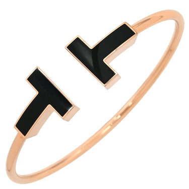 ティファニー Tiffany & Co Tワイヤー ワイド ブラック×ローズゴールド K18PG ラッカー ブレスレット 黒 PG T&Co. Au750 18K バングル ラージ