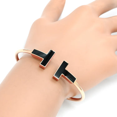 ティファニー Tiffany & Co Tワイヤー ワイド ブラック×ローズゴールド K18PG ラッカー ブレスレット 黒 PG T&Co. Au750 18K バングル ラージ