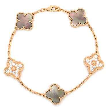ヴァンクリーフアーペル Van Cleef & Arpels ヴィンテージ アルハンブラ 5モチーフ VCARP2R100 グレー×ローズゴールド K18PG ダイヤモンド グレーマザーオブパール ブレスレット 750 18K ダイヤ シェル