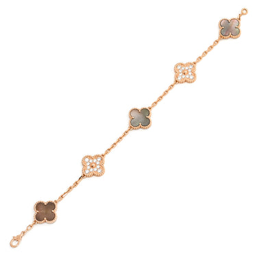 ヴァンクリーフアーペル Van Cleef & Arpels ヴィンテージ アルハンブラ 5モチーフ VCARP2R100 グレー×ローズゴールド K18PG ダイヤモンド グレーマザーオブパール ブレスレット 750 18K ダイヤ シェル