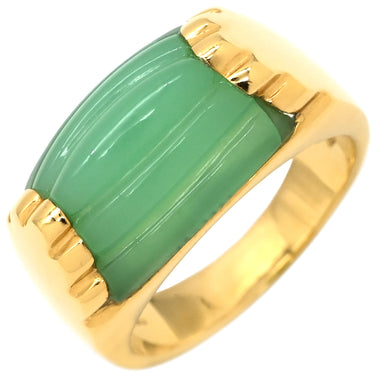 ブルガリ BVLGARI トロンケット グリーン×イエローゴールド K18YG カルセドニー リング 指輪 BVLGARI Au750 YG 18K 18金 カルセドニー 8.5号