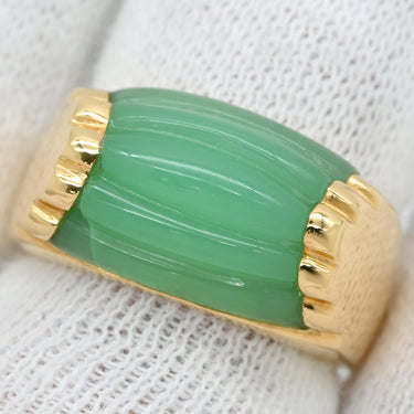 ブルガリ BVLGARI トロンケット グリーン×イエローゴールド K18YG カルセドニー リング 指輪 BVLGARI Au750 YG 18K 18金 カルセドニー 8.5号