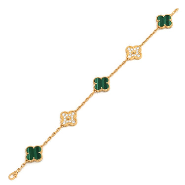 ヴァンクリーフアーペル Van Cleef & Arpels ヴィンテージ アルハンブラ 5モチーフ VCARO7GQ00 グリーン×イエローゴールド K18YG ダイヤモンド マラカイト ブレスレット ダイヤ マラカイト 18K