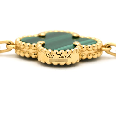ヴァンクリーフアーペル Van Cleef & Arpels ヴィンテージ アルハンブラ 5モチーフ VCARO7GQ00 グリーン×イエローゴールド K18YG ダイヤモンド マラカイト ブレスレット ダイヤ マラカイト 18K