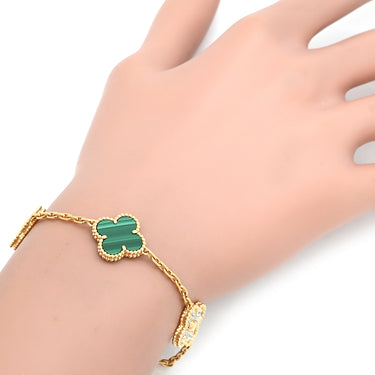 ヴァンクリーフアーペル Van Cleef & Arpels ヴィンテージ アルハンブラ 5モチーフ VCARO7GQ00 グリーン×イエローゴールド K18YG ダイヤモンド マラカイト ブレスレット ダイヤ マラカイト 18K