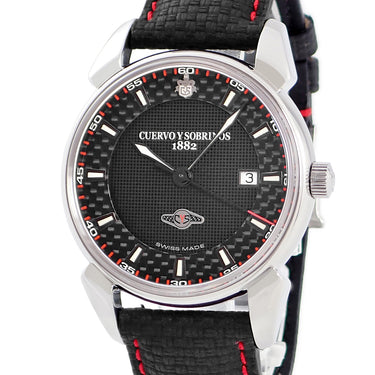 腕時計 クエルボ・イ・ソブリノス CUERVO Y SOBRINOS ヒストリアドール レーシング デイト 3195RC 自動巻き メンズ OH済 ブラック カーボン