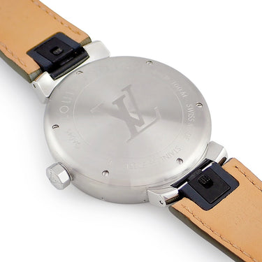 腕時計 ルイヴィトン LOUIS VUITTON タンブール QA045 自動巻き メンズ グレー オレンジ デイト スモールセコンド アラビア バー