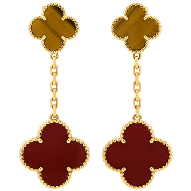 ヴァンクリーフアーペル Van Cleef & Arpels マジックアルハンブラ 2モチーフ VCARN5JR00 レッド×ブラウン×イエローゴールド K18YG カーネリアン タイガーズアイ ピアス 18K YG カーネリアン タイガーズアイ
