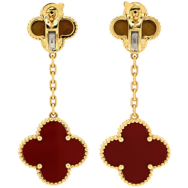ヴァンクリーフアーペル Van Cleef & Arpels マジックアルハンブラ 2モチーフ VCARN5JR00 レッド×ブラウン×イエローゴールド K18YG カーネリアン タイガーズアイ ピアス 18K YG カーネリアン タイガーズアイ