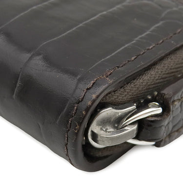 モンブラン Montblanc ジップ式ペンポーチ 1本用 ダークブラウン レザー ペンケース シルバー金具 茶 ジップタイプ ホワイトスター クロコ型押し