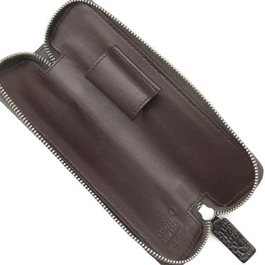 モンブラン Montblanc ジップ式ペンポーチ 1本用 ダークブラウン レザー ペンケース シルバー金具 茶 ジップタイプ ホワイトスター クロコ型押し