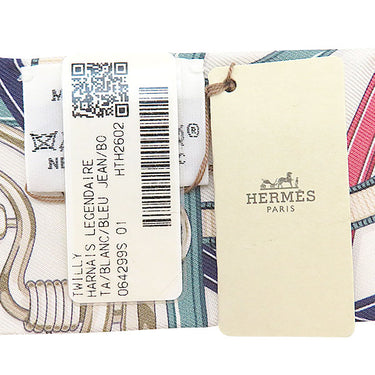 エルメス HERMES ツイリー H064299S ホワイト×ブルージーン×ボワドゥローズ シルク スカーフ 新品 未使用 【Harnais Legendaire/伝説のハーネス】