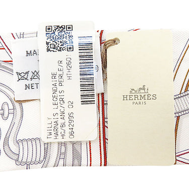 エルメス HERMES ツイリー H064299S ホワイト×グリペルル×ルージュH シルク スカーフ 新品 未使用 【Harnais Legendaire/伝説のハーネス】