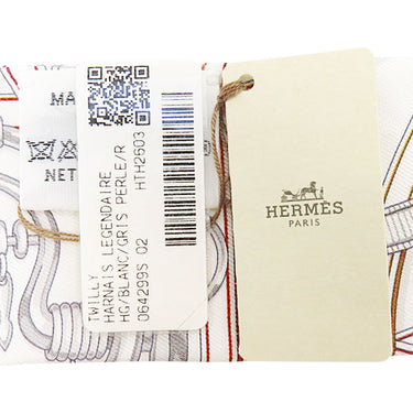 エルメス HERMES ツイリー H064299S ホワイト×グリペルル×ルージュH シルク スカーフ 【Harnais Legendaire/伝説のハーネス】