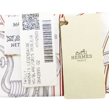 エルメス HERMES ツイリー H064299S ホワイト×グリペルル×ルージュH シルク スカーフ 新品 未使用 【Harnais Legendaire/伝説のハーネス】